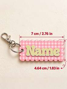Personalized Name Acrylic Keychain, Custom Gingham Bag Charm, Cute Name Keyring, School Backpack Tag Gift - Multicolor - View 5