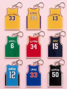 1PC/9Pcs Basketball Player Jersey Pattern Transparent Acrylic Keychain, Printed With Signature And Number, With Metal Clip, Suitable As Backpack Charm, Car Key Ring, Game Commemorative, Fan Gift And Sports Enthusiast Gift. - Multicolor - View 5