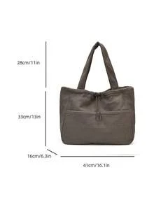 Women's Vertical Striped Drawstring Tote Bag, Large Capacity, Slouchy, Handbag, Minimalist Commuter Shoulder Bag, Daily Versatile Shopping Bag - Multicolor - View 3