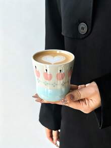 1pc Hand-Painted Fruit & Floral Ceramic Mug, Creative Personalized Highly Attractive Handmade Artistic Coffee Cup, Hand-Held Cup, Cartoon Cute Style, Perfect Gift For Giving, Exquisite And Interesting Cup - Multicolor - View 5