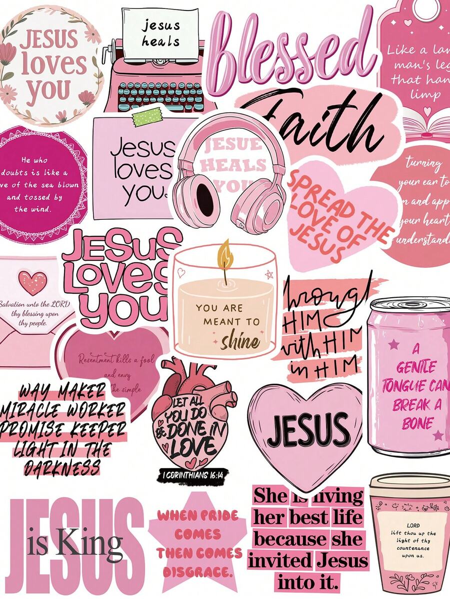 50pcs Pink Inspirational English Quotes Stickers For Decorating Musical Instruments, Guitar, Water Bottle, Mug, Skateboard, Laptop, Coffee Cup, Luggage, Diary, Planner, Scrapbook - Pink - View 1