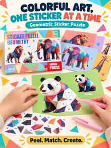 Children's 3D Geometric Sticker Puzzle Book, 5 Theme Animal Dinosaur Ocean Vehicle Fruit Mosaic Art Craft Set, Montessori Educational Learning Toy, 3+ Years - Multicolor - View 2
