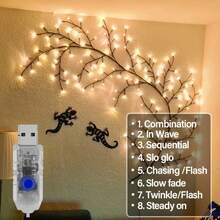 USB Brown Branch Light, Realistic Natural Dried Branch Style, Flexible Branches Can Be Bent And Reshaped As Desired, Easily Create Various Creative Shapes, Wall-Mounted Decor With Outstanding Atmosphere. USB Powered, Plug And Play, Equipped With Button Controller, Simple And Easy To Use. Available In 3 Specifications: 72LED, 96LED, 144LED, Total Branch Length 1.6m, 1.8m, 2.3m, LED Beads Evenly Distributed On Branches. - USB Tree Branch Lamp - View 11