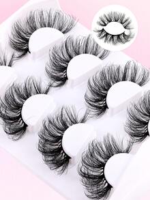 4 Pairs 25mm Exaggerated Fluffy Faux Mink False Eyelashes, Thin Messy Dense Long Thick Russian Style Strip Lashes, Soft And Reusable, Suitable For Party Stage Cosplay Eye Makeup - Thick and Curly - View 5