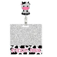 1pc Acrylic Glitter Cow Print Retractable Badge Reel ID Name Tag Holder For Healthcare Workers - A - View 6