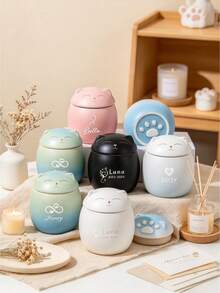 Cute Cat Design Pet Urn Ceramic Jar, Personalized Name & Date Engraved Memorial Keepsake, Sealed Ash Storage Container, Pet Memorial Sympathy Gift, Cute Desktop Pet Memory Vessel, Suitable For Cat & Dog Lovers - Multicolor - View 5