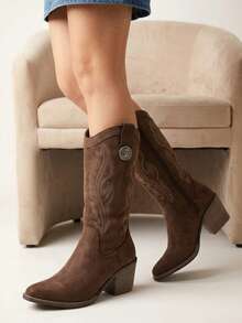 Women Mid-Calf Boots - Brown - View 2