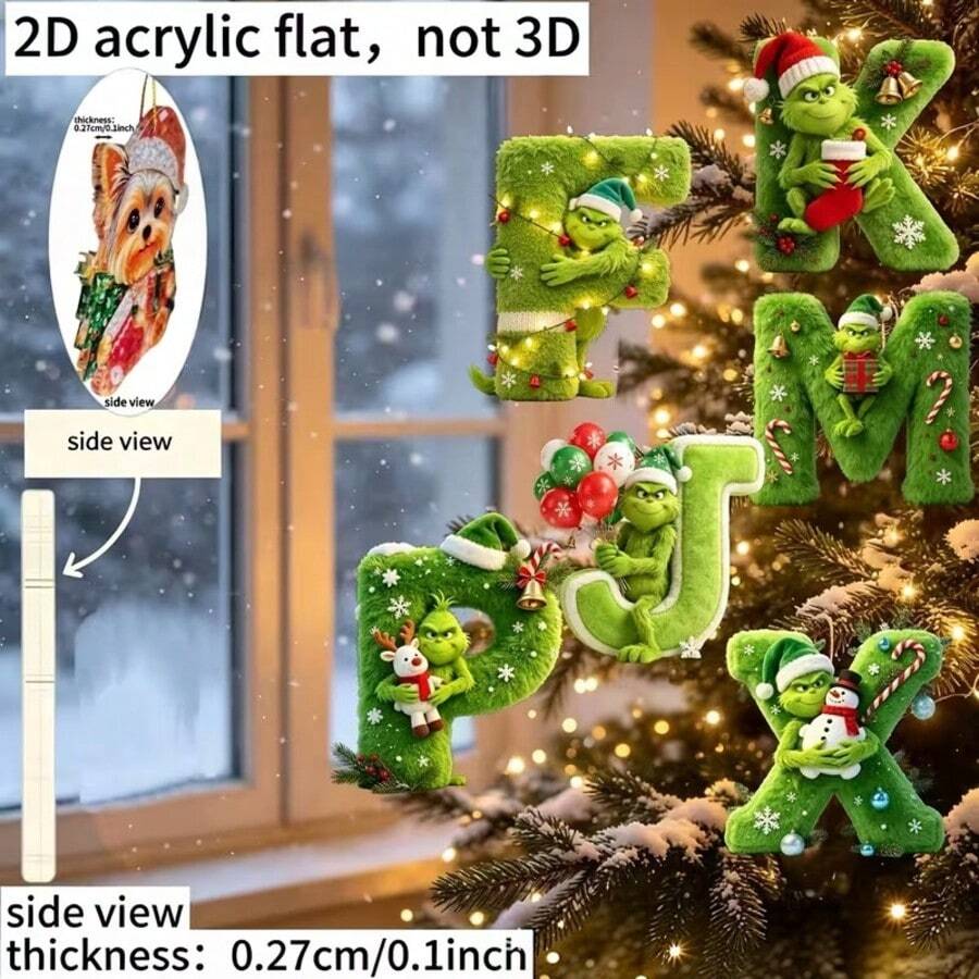 The Grinch 30PCS Flat Green Monster Letter Christmas Tree Decorations Hanging Ornaments Crafts - Multicolor - View 1