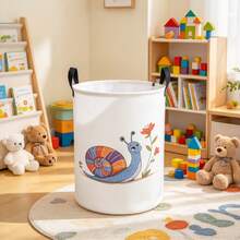 Cartoon Colorful Snail Floral Print Round Storage Basket, Large Laundry Bin With Handles, Toy And Dirty Clothes Storage Box, Suitable For Nursery And Bedroom Decor - Multicolor - View 7
