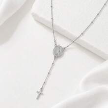 1pc Simple Fashion Cross Mary Mama Pendant Golden Silvery Stainless Steel Bead Chain Necklaces For Women - Necklace - View 4