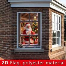 2D Flat 1pc Banner Happy Christmas Festival Covered Window Cover Decoration Hanging Banner. Santa Claus Gift Giving And Exquisite Gift Box Theme. Home Living Room And Commercial Storefront. Suitable For Outdoor And Indoor Use. - 16 - View 8
