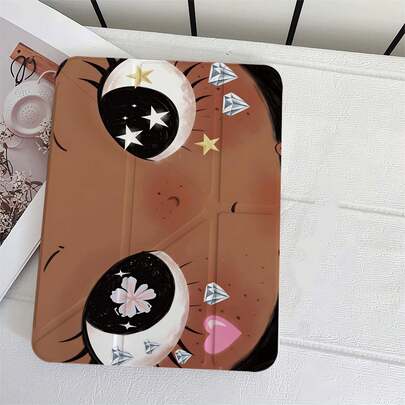 A Cute Brown Skin Big‑Eye Girl Diamond Pink Heart Protective Folio Tablet Case With Pen Holder Compatible With IPad 10th Generation 10.9-Inch 2022 Smart Case/ Air 13(M3 2025)/ Air 11(M3 2025)/ Air 11(M3 2025)/ 11(A16 2025)/Compatible With Samsung Galaxy S9/S7/S10+/Compatible With Samsung Galaxy Tab S6 Lite 10.25 Inch,Compatible With Huawei Matepad