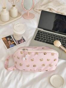 1Pc Cute Bear Print Makeup Storage Bag,High-Value Large Capacity Handheld Toiletry Bag Cosmetic Bag Underwear Bag,Multi-Layer Partition Travel Bag - Multicolor - View 14