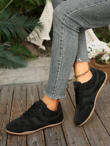 Women's Casual Sports Lace-Up Contrast Color Training Shoes - Black - View 3