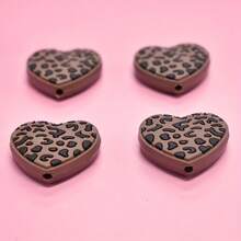 10pcs, Plastic, Brown Leopard Print Heart-Shaped Focal Beads, Loose Spacing Decoration, Suitable For Diy Production, No Pen - Multicolor - View 5