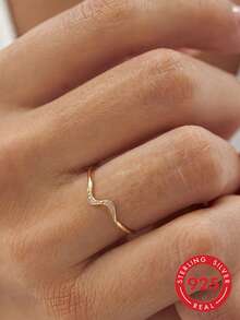 1pc S925 Sterling Silver Niche Wave Curve Ring, Women's Gentle Embellishment Design Finger Ring, Daily Commute Versatile Minimalist Elegant Stacking Jewelry, Exquisite Gift For Girlfriend And Best Friend - Wave - View 12