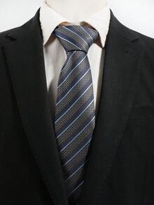 1pc Men's Navy Blue Striped Necktie, Textured Woven Formal Business Tie For Wedding Suit - Multicolor - View 2
