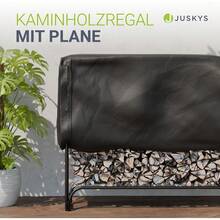 Kaminholzregal M - 130x117x36 cm - Schwarz, Brennholzregal aus Stahl mit Abdeckung, Holzunterstand für Garten & Terrasse, 200 kg belastbar - L - Übersicht 2