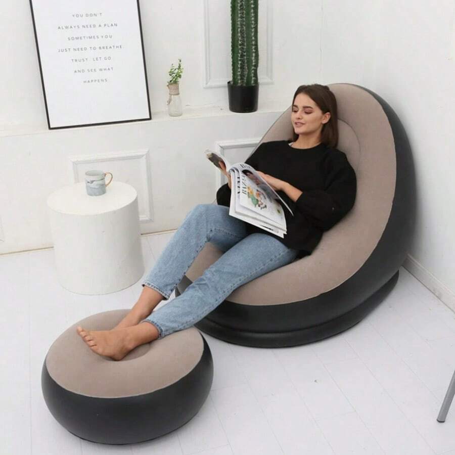 1pc Modern Round Ottoman Footstool, Comfortable Ottoman Chair, Soft Padded Foot Rest Stool, Minimalist Folding Footstool For Living Room, Bedroom & Relaxation, Cozy Home Addition - Multicolor - View 1