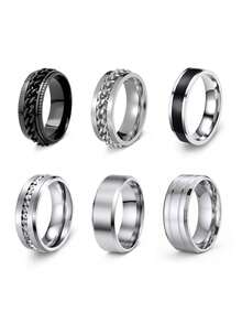 6PCS Stainless Steel Men's Rings, Rotatable Chain Rings, Men's Jewelry Accessories, Anniversary Gifts For Men, For Daily And Party Wear - 6 Pieces - View 7