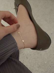 1pc Minimalist Stainless Steel Chain Anklet For Beach Vacation - Yellow Gold - View 3
