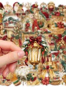 50pcs Gold Christmas Transparent Stickers, Scrapbooking Supplies, Junk Journal Supplies, Creative Aesthetic Design Stickers, Waterproof Decorative Stickers, Suitable For Phone Cases, Tablets, Phones, Laptops, Luggage, Cars, Notebooks - one-size - View 11