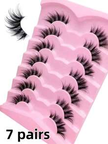 7 Pairs Half-Strip Transparent Cat Eye Extension False Eyelashes, Natural Mink-Like 3D Fluffy Soft Criss-Cross Long Lashes, Outer Corner Extended Slim Style, Reusable, Suitable For Daily Wear, Party, Valentine's Day - Black - View 10