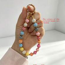 Creative Candy Color Rainbow Striped Beaded Car Key Chain, Fashionable Key Accessory, Bag Charm, Car Key Lanyard, Car Key Chain Pendant, Suitable As A Gift For Women - A - View 5