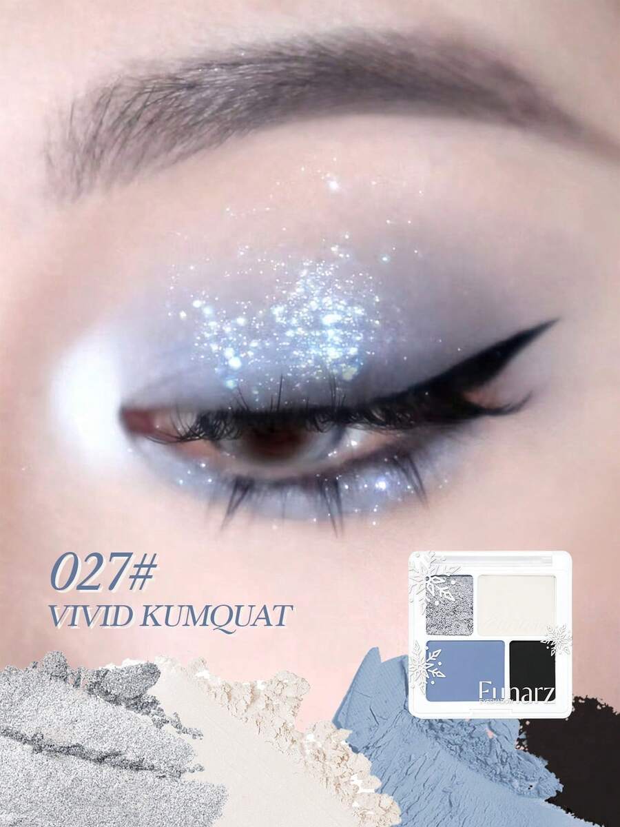 Eunarz 4色啞光亮片眼影盤，柔粉質地，高顯色度，易暈染，持久，自然日常妝容，化妝禮盒