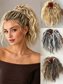 Fluffy Curly Bob Wig, Synthetic Heat-Resistant Ponytail Hair Extensions, Suitable For Daily Wear, Increase Hair Volume, Halloween - Multicolor - View 1