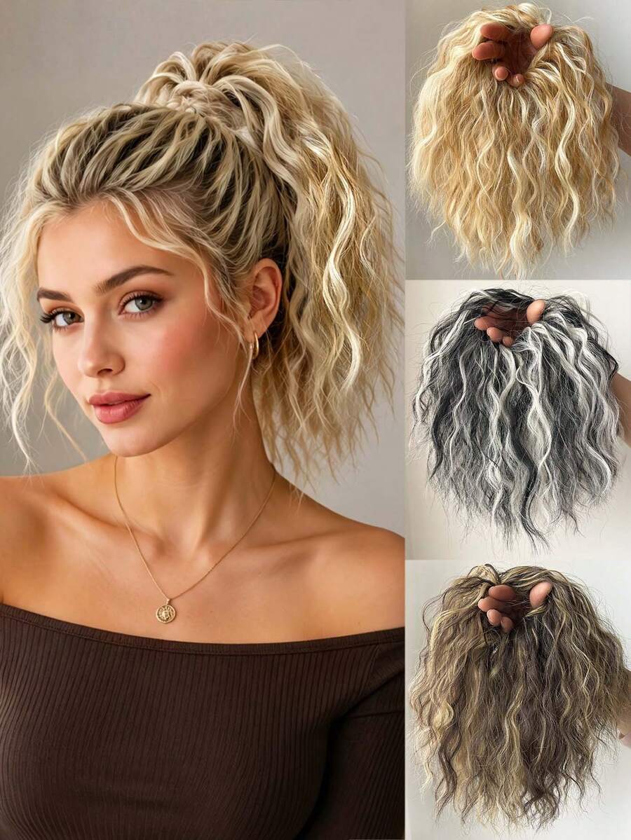 Fluffy Curly Bob Wig, Synthetic Heat-Resistant Ponytail Hair Extensions, Suitable For Daily Wear, Increase Hair Volume, Halloween - Multicolor - View 1