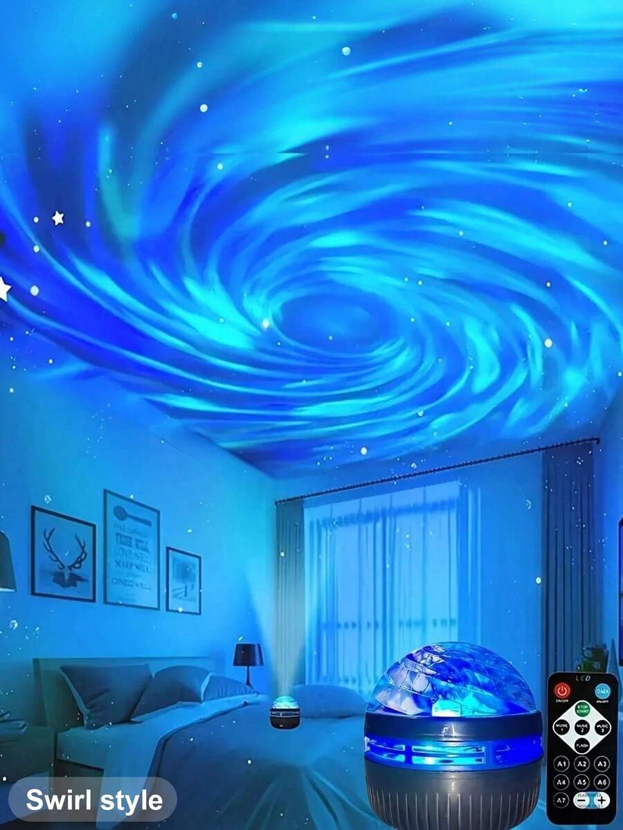 1件 LED 極光星空投影燈，多色銀河夜燈附遙控器，浪漫氛圍燈適用於臥室天花板，適合家庭劇院、露營、婚禮裝飾，情人節與節日禮物，時尚居家房間裝飾 - 彩色 - 查看 1