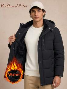 Vancamel Pulse Men's Jacket, Autumn/Winter Versatile Hooded Detachable Multi-Pocket Design Warm Jacket, Outdoor Casual Men's Jacket - Black - View 2