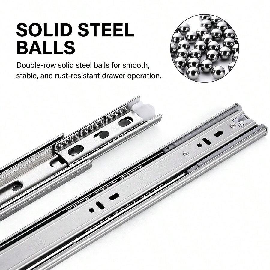 4pcs 35mm Wide Silver Drawer Slides, Full Extension Quiet Soft-Close ...
