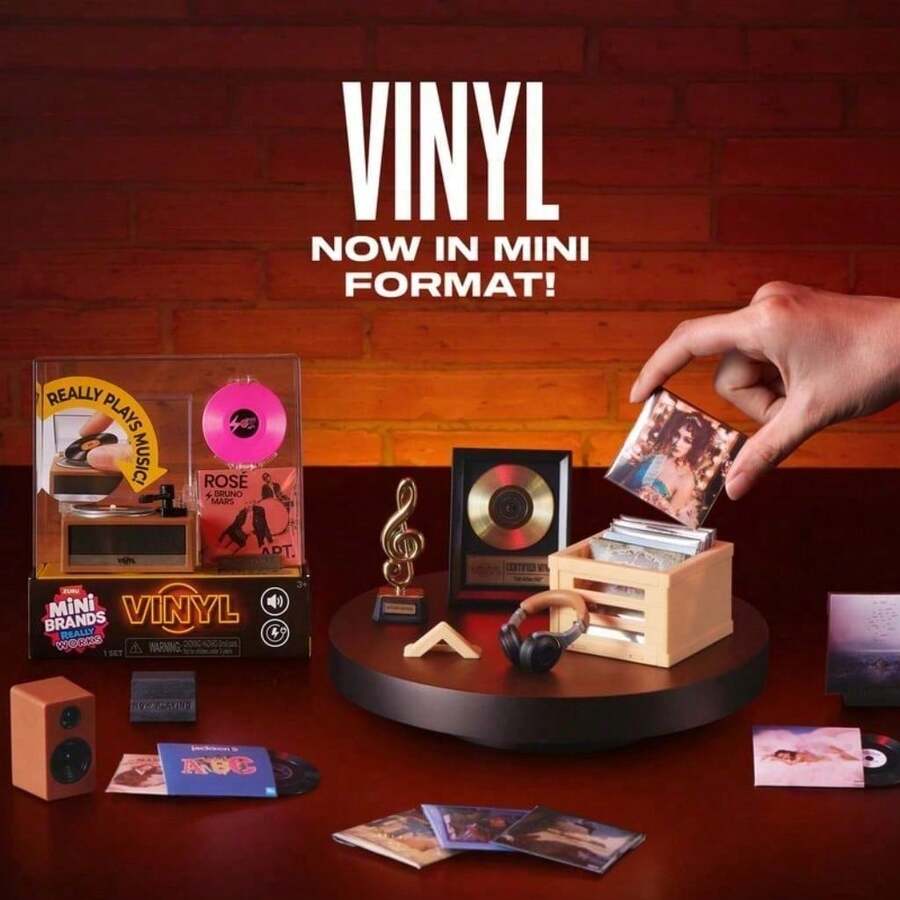 ZURU Mini Brands Really Works Vinyl Capsule Series - 4 Piringan Vinyl Mini yang Dapat Diputar dan Aksesori Kejutan, Kapsul Kotak Misteri, Katy Perry, Kendrick Lamar, Fall Out Boy, Chappell Roan