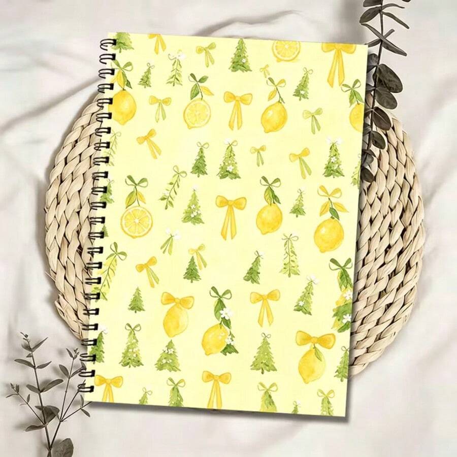Lemon Warm Yellow Watercolor Spiral Notebook - "Fresh Start Every Day", Yellow Lemon Ribbon Green Tree Fresh Design, Smooth Writing Paper, A5 Perfect For Planning & Journaling, Ideal Gift For Friends - One Book (50 Pages, 100 Pages) - View 1