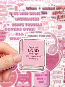 50pcs Pink Inspirational English Quotes Stickers For Decorating Musical Instruments, Guitar, Water Bottle, Mug, Skateboard, Laptop, Coffee Cup, Luggage, Diary, Planner, Scrapbook - Pink - View 2