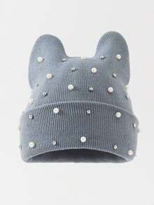 1pc Men's Y2K Rhinestone Cat Ear Knit Hat, Pearl Decor Hip Hop Beanie, Outdoor Warm Brimless Cap, Suitable For Street Outdoor Punk Hip Hop - Multicolor - View 13
