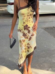 Women's Backless Knit Spaghetti Strap Midi Dress, Sexy Sleeveless Slip Style, Suitable For Summer - Yellow - View 2