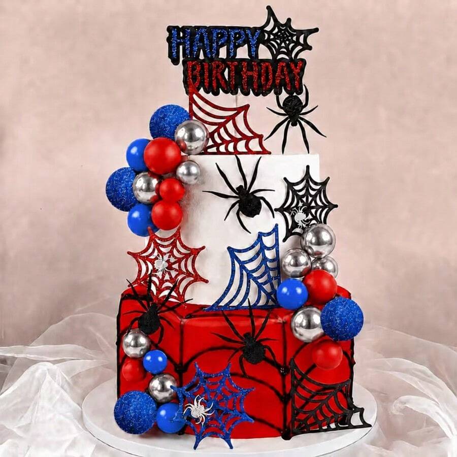 11pcs Spider Cake Decoration Toppers - Black Spider Web Cake Decor, Suitable For Halloween Decoration - View 1