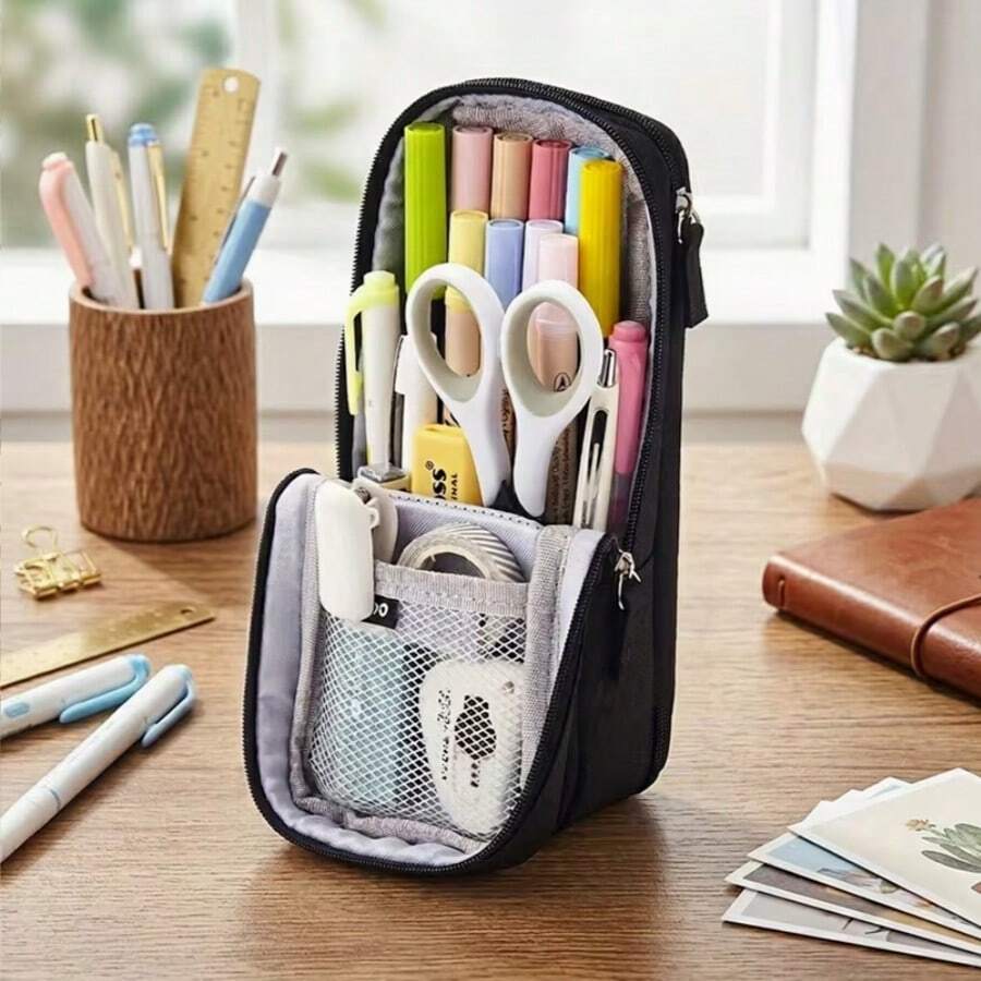 Multi-Layer Compartment Multi-Function Storage Bag, Large Capacity Standing Pencil Case, Double-Layer Folding Pencil Box For Middle And High School Students, Multi-Function Stationery Box With Double Opening Design, Marker Pens And Other Learning Supplies Stationery Bag, Home Organization, Convenient For Travel And Carrying, Best Choice For Gifts
