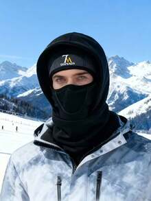 1pc Unisex Multi-Functional Cold-Proof Letter Print Balaclava Hat, Warm Hooded Cap For Autumn/Winter, Suitable For Daily Wear, Outdoor Activities And Cycling - Multicolor - View 2