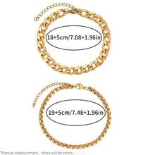 2pcs Stainless Steel Cuban Link Men's Bracelet, Minimalist Personalized Hip-Hop Style, Multi-Layer Stackable - Double-layer Bracelet - View 9