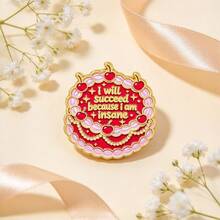 Cute Cake Enamel Pin "I Will Succeed Because I Am Insane" Quote Lapel Brooch, Cherry Cream Cake Badge For Backpack Jacket Hat, Lovely Gift For Friends - Pink - View 4