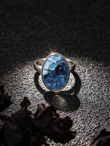 YUJUGLOW 1PC Elegant Dreamy Starry Sky Pattern With 316 Stainless Steel Oval Open Adjustable Ring, Suitable For Women's Daily Wear - Blue - View 2