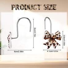 12pcs Leopard Print Bow Shower Curtain Hooks Rings, Stainless Steel Rust-Proof Resin Decorative Shower Curtain Hooks, Beige, Dark Brown Leopard Print Bathroom Accessories - 12pcs Brown - View 3