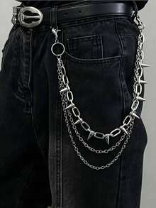 1pc Rock & Hip-Hop Multi-Layer Metal Waist Chain, Pants Chain, Suitable For Various Occasions Such As Parties, Gatherings, Daily Wear And Gifts - Willow Nail Multi-layer Trouser Chain - View 1