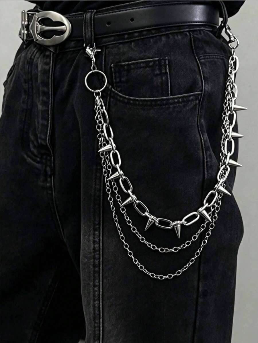 1pc Rock & Hip-Hop Multi-Layer Metal Waist Chain, Pants Chain, Suitable For Various Occasions Such As Parties, Gatherings, Daily Wear And Gifts - Willow Nail Multi-layer Trouser Chain - View 1