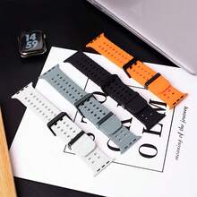 3 Buah Tali Jam Tangan Olahraga Silikon Ringan dan Nyaman yang Kompatibel dengan Apple Watch Semua Seri 38-49mm Ultra - 3 buah versi silikon lubang ganda - View 4