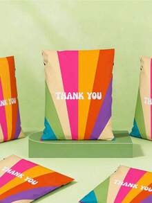 Colorful Printed Shipping Bags With "Thank You" Text, Waterproof Thickened Colorful Printed Express Packaging Bags, Tear-Resistant Mailing Envelopes Suitable For Clothing, Durable For Small Businesses, Wedding Gifts, Party Fillers - Multicolor - View 10